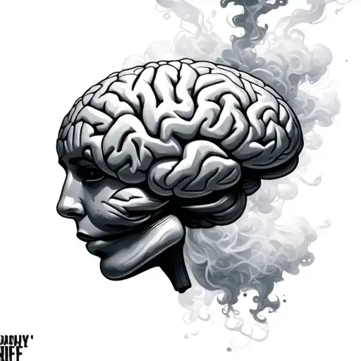  brain covered in clouds and smoke coming tattoo design idea