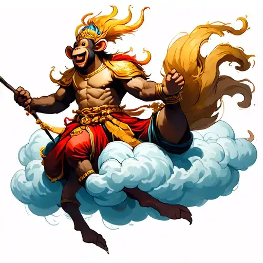monkey king riding a cloud tattoo design idea