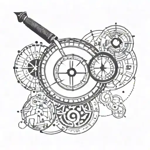 sewing needle wrapping around the yin-yang, Medical symbol, Dumbbell, Joystick, Compass  tattoo design idea