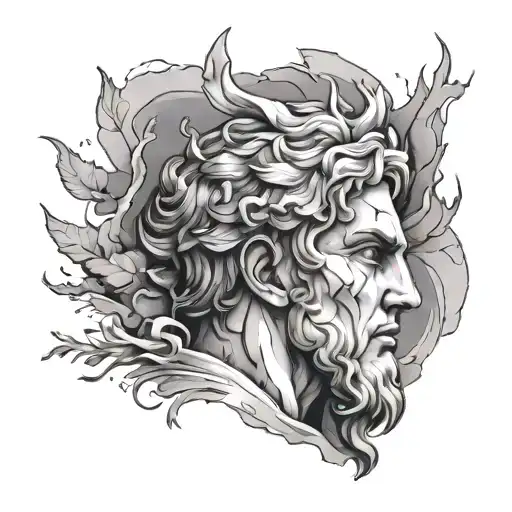 generate a modern tattoo of the greek god Apollo made of a cracked marble  tattoo design idea