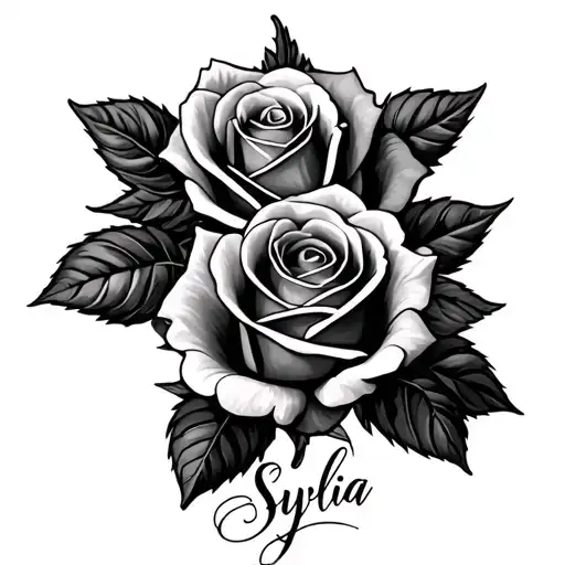  roses with the name, Sylvia  tattoo design idea