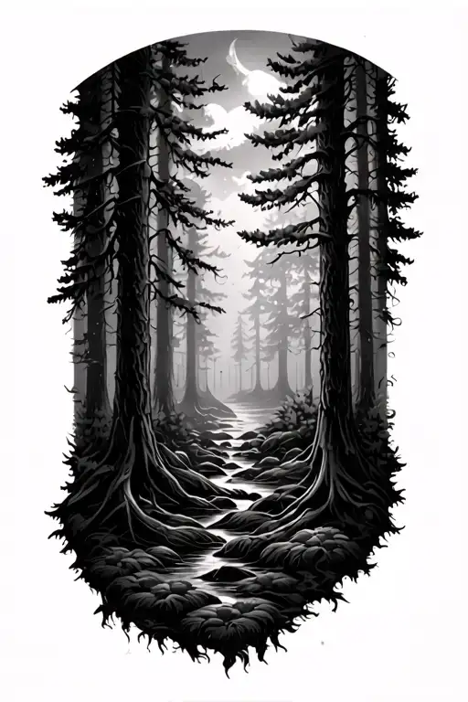 blackout forest tattoo design idea