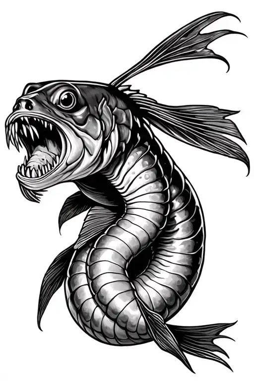 scared worm being stared at by hungry catfish tattoo tattoo design idea