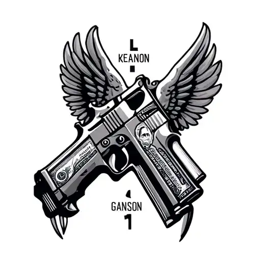 " Luke  Keanon  Ganson " guns and money flying tattoo design idea