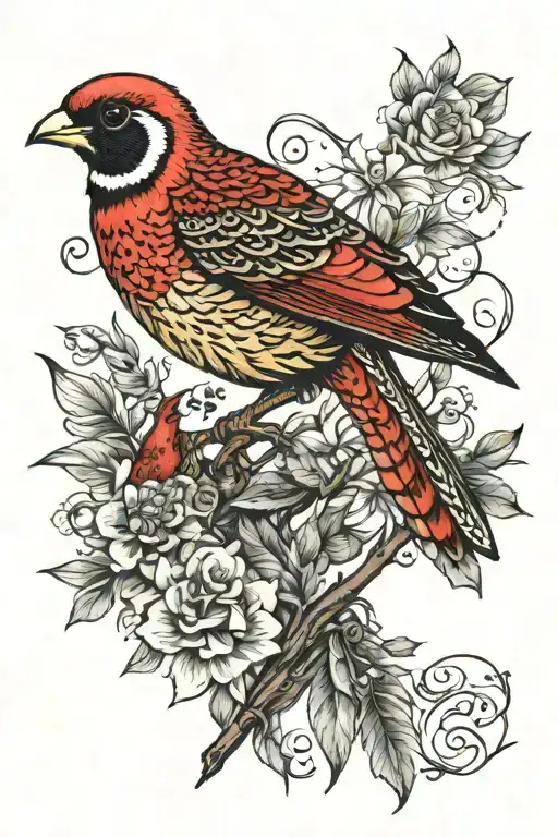 meadowlark, pheasant, cardinal and loom tattoo design idea