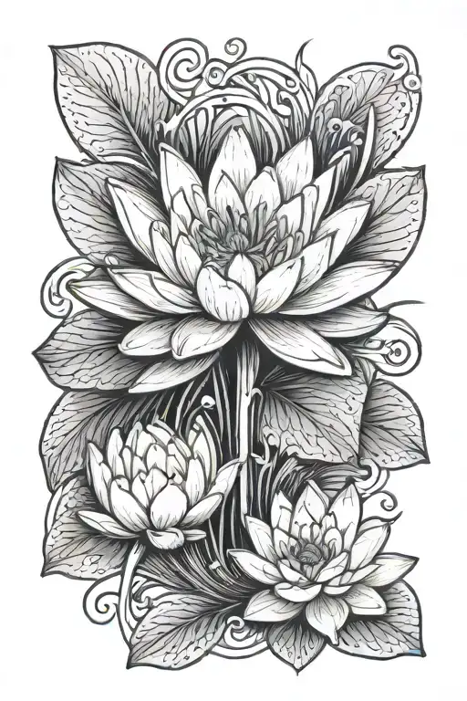 water lily flower and cross negative space tattoo design idea