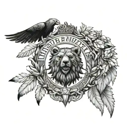 : A victory wreath, in the middle is the Berlin bear, to the left the Brandenburg eagle and on the right tattoo design idea