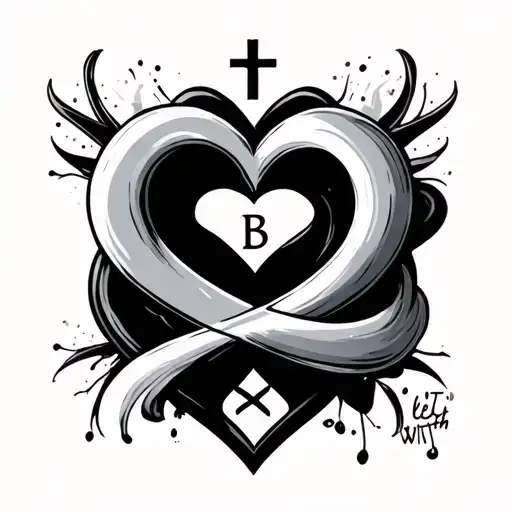 let B with infinity cross heart tattoo design idea