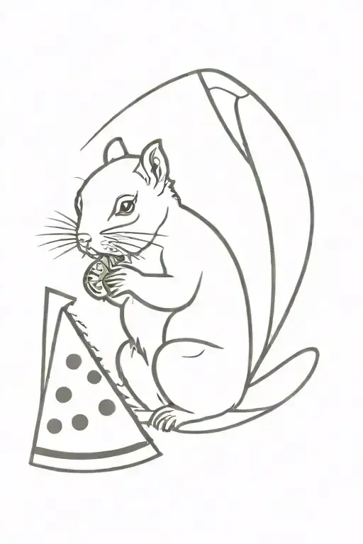 minimalist black and white squirrel eating a triangle slice of watermelon tattoo design idea