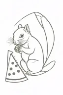 minimalist black and white squirrel eating a triangle slice of watermelon tattoo design idea