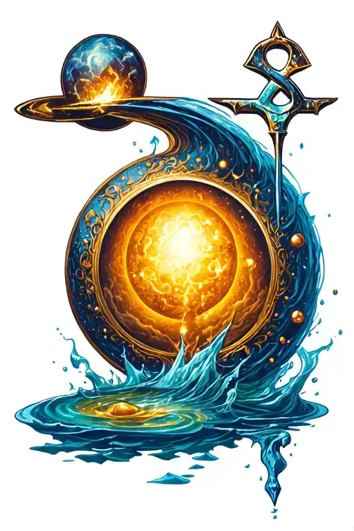 alchemical symbol of mercury rising from a quicksilver pool tattoo design idea