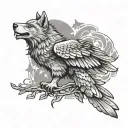combining wolf and eagle  tattoo design idea