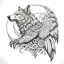 combining wolf and eagle  tattoo design idea