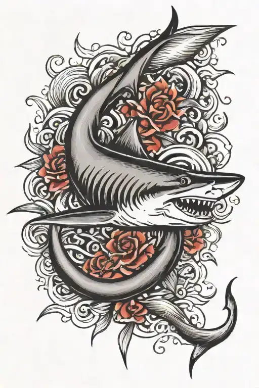 shark surrounded tattoo design idea