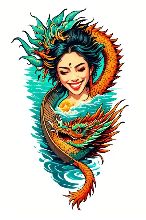 dragon boat inside representing the client's strength and smiling tattoo design idea