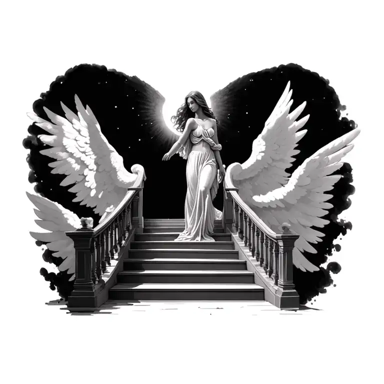 stair way to heaven with hot female angel tattoo design idea