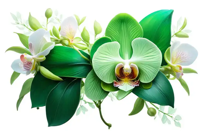 Jade-green armband with 3d orchid  tattoo design idea