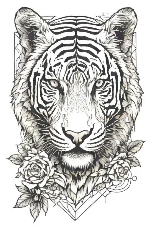 white tiger and flowers surrounding tattoo design idea
