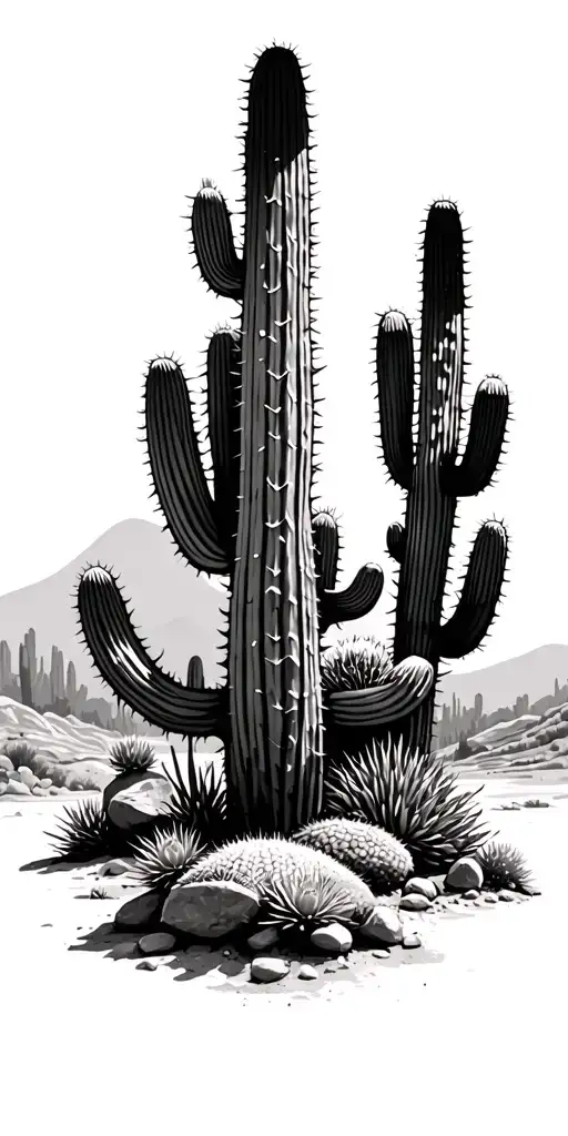 arizona landscape with cactus tattoo design idea