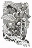 Guardian angel biker riding with the other biker on a motorcycle  tattoo design idea