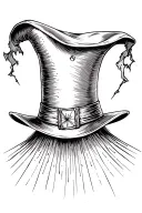 Magician hat with some scars, looking down, with a web, the edges a little broken tattoo design idea