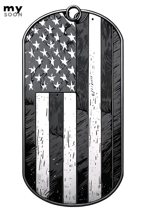 dog tags, American flag, phrase my son, my wingman tattoo design idea