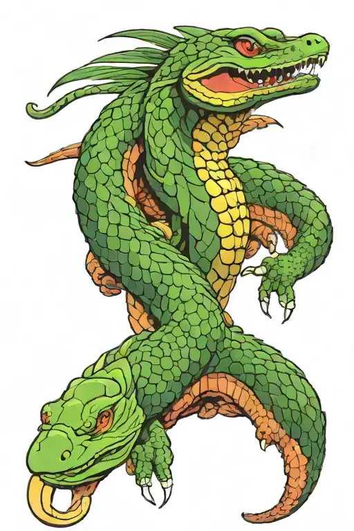 snake and crocodile fucks parrot tattoo design idea