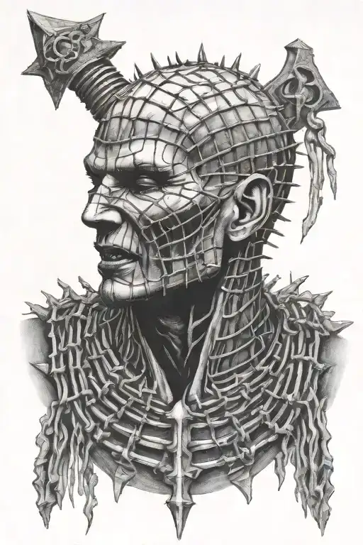 hellraiser pinhead screaming chains breaking and bursting tattoo design idea