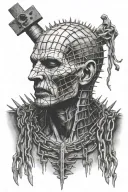 hellraiser pinhead screaming chains breaking and bursting tattoo design idea