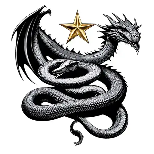 my 2 sons names Ozzy and Draco accompanied by a star and a snake like dragon tattoo design idea