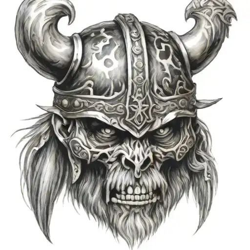 angry eye viking skull tattoo design idea