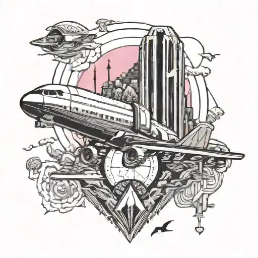 A tattoo design combining elements of Foo Fighters and Pink Floyd album covers in a blackwork style tattoo design idea