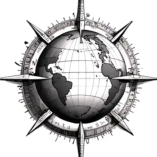 old world globe and compass with spaces for peoples names tattoo design idea