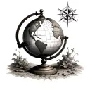 old world globe and compass with spaces for peoples names tattoo design idea