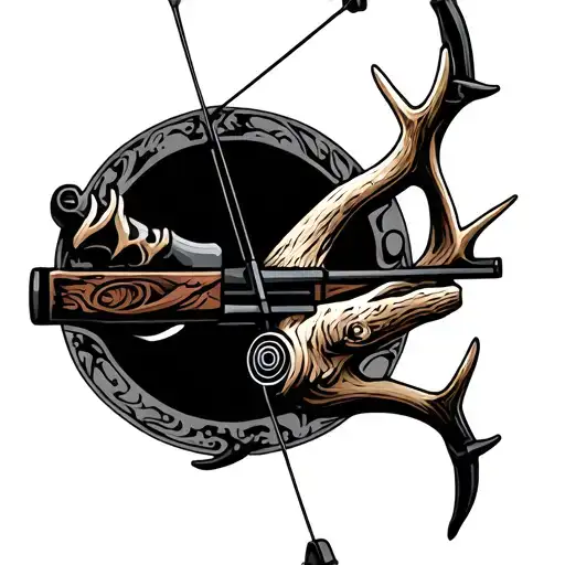 compound bow with antler limbs tattoo design idea