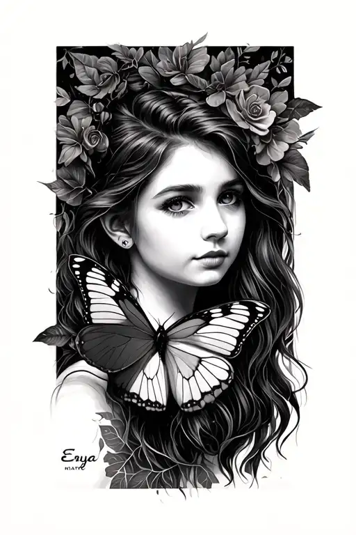 papillon avec prénom Enya & mathis tattoo design idea