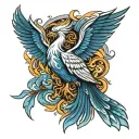 Phoenix template with blue flames and white label tattoo design idea