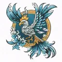 Phoenix template with blue flames and white label tattoo design idea