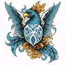 Phoenix template with blue flames and white label tattoo design idea