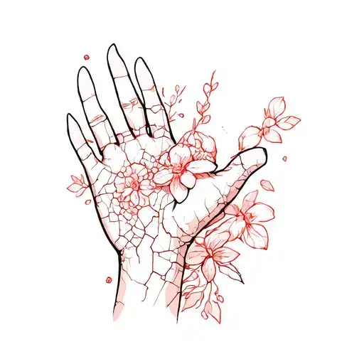 One hand could be in soft spring bloom, the other cracked or burned—representing the impossibility of safe love. tattoo design idea