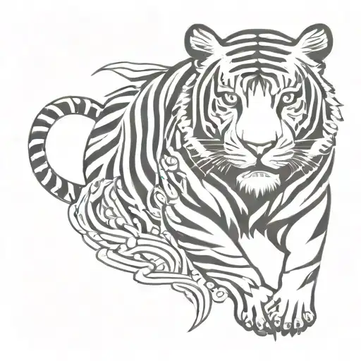 biomechanical Polynesian tiger tattoo for calf muscle tattoo design idea