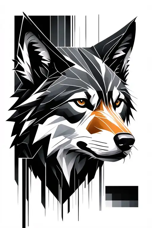 Wolf face abstract lines geometric design, also some elements of the sandman, the matrix, death stranding. tattoo design idea