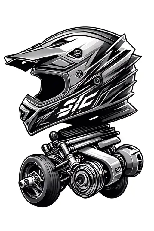 Motocross Helmet, racing, mechanic, engine parts tattoo design idea