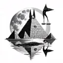Anubis with Libra, Pyramids, Moon, Lake and Crocodile, Ibis, Ibis, tattoo design idea
