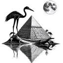 Anubis with Libra, Pyramids, Moon, Lake and Crocodile, Ibis, Ibis, tattoo design idea