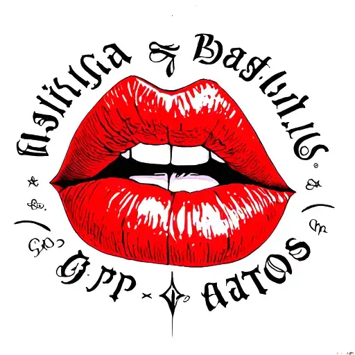 red kiss mark with GP inials next to it with Bastliga font tattoo design idea