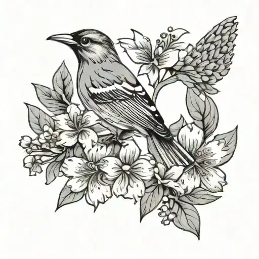 Maryland state flower and bird tattoo design idea