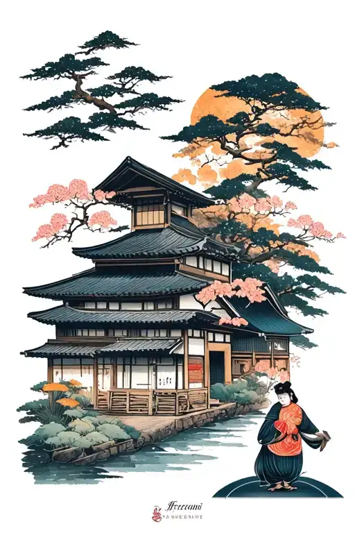 Japanese Village tattoo design idea