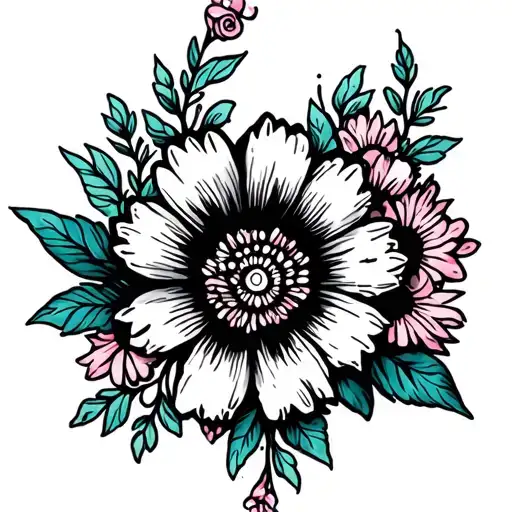 flowers on ankle bracelet tattoo design idea