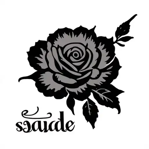The word "saudade" is written in fine cursive writing at the end of the word, the last loop of "e" extends in pen tattoo design idea